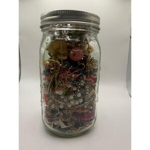 Mixed Costume Jewelry Lot in Mason Jar 1.285kg Bulk Beaded Chain Vintage Modern
